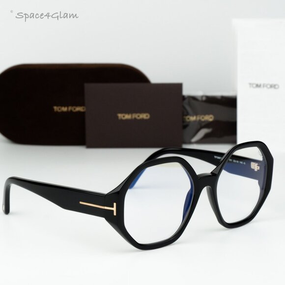 Tom Ford Woman Eyeglasses Black Blue Block Round FT5967-B 001 NEW AUTHENTIC - Picture 1 of 9